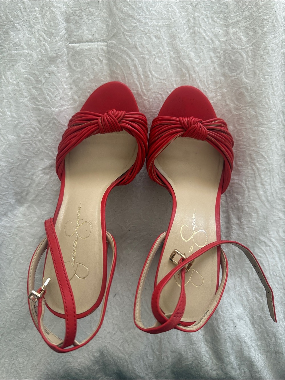 Jessica Simpson Red Knotted Open-Toe Slingback Sandals